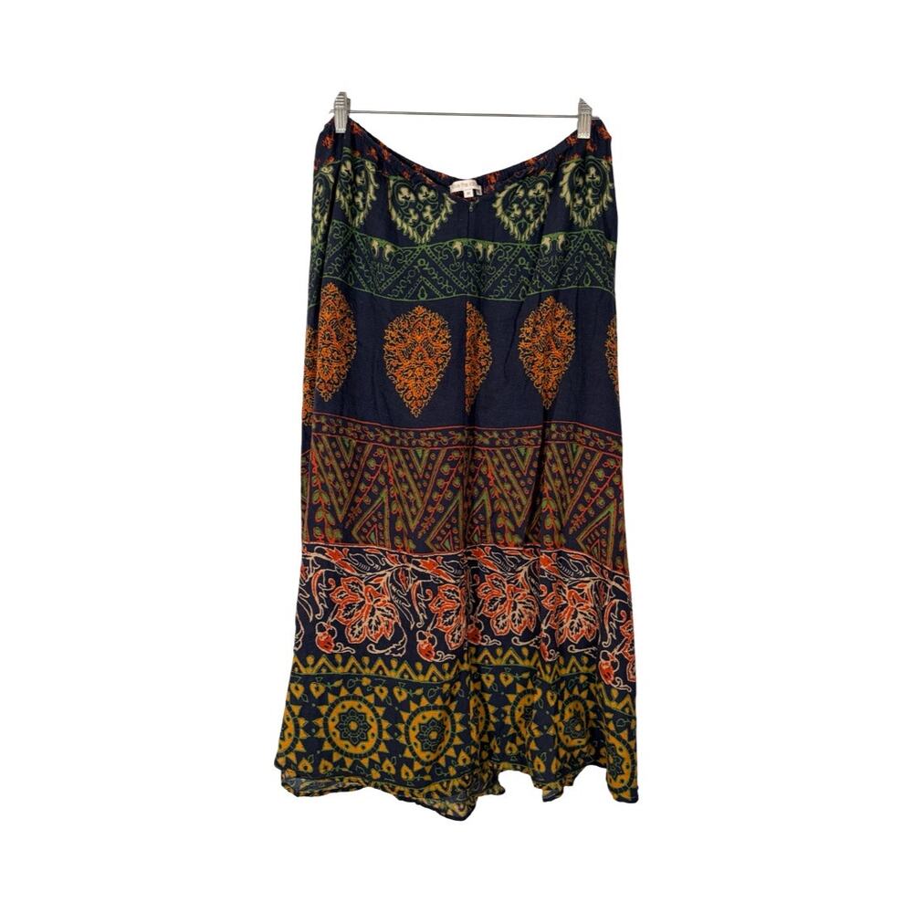 Love The Label Blue Multicolor Boho Aztec Print Peasant Midi Skirt Size: M